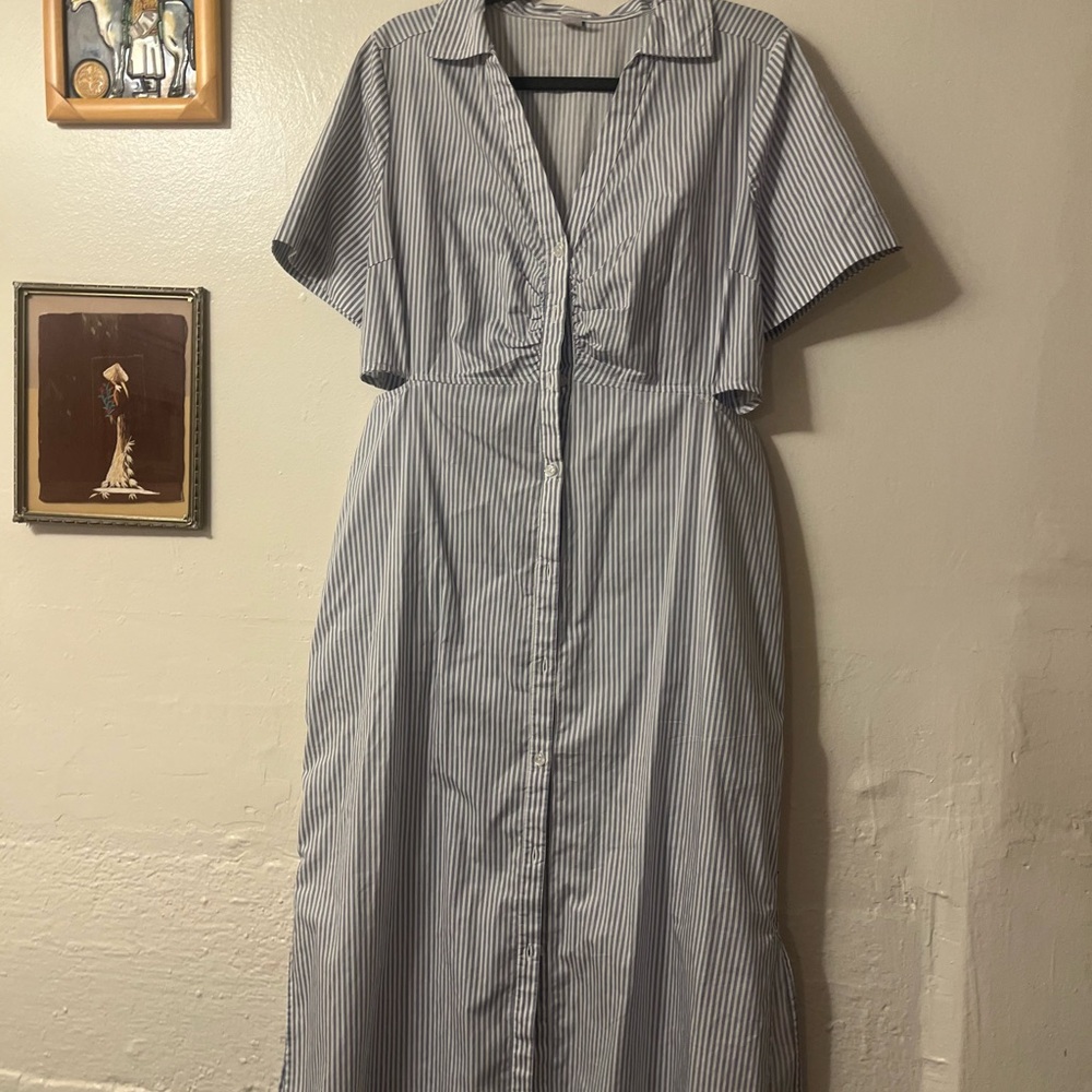 Old Navy Blue and White Striped Midi Dress